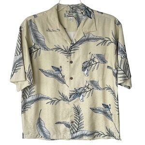 Tommy Bahama 100% Silk Yellow & Blue Tropical Floral Hawaiian Shirt Size Medium